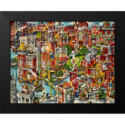 Cat City Black Modern Wood Framed Art Print by Bell, Bill