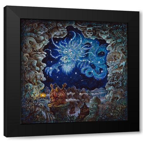 Star Dragon Black Modern Wood Framed Art Print by Bell, Bill