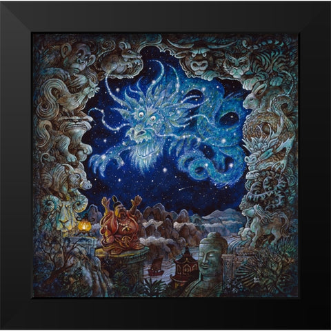 Star Dragon Black Modern Wood Framed Art Print by Bell, Bill