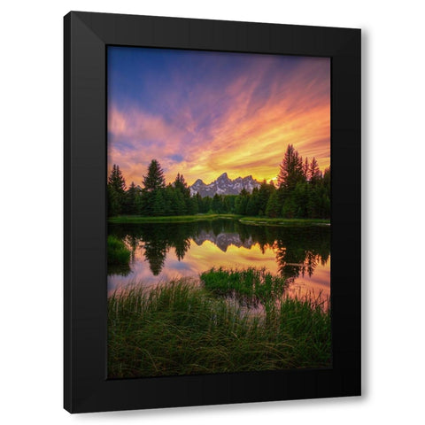 Last Rays Over The Grand Tetons Black Modern Wood Framed Art Print with Double Matting by Sherrell, Bill
