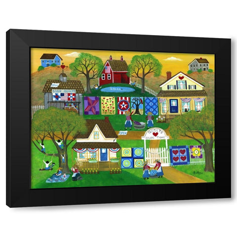 Old Tyme Barn Folk Art Quilts Black Modern Wood Framed Art Print by Bartley, Cheryl