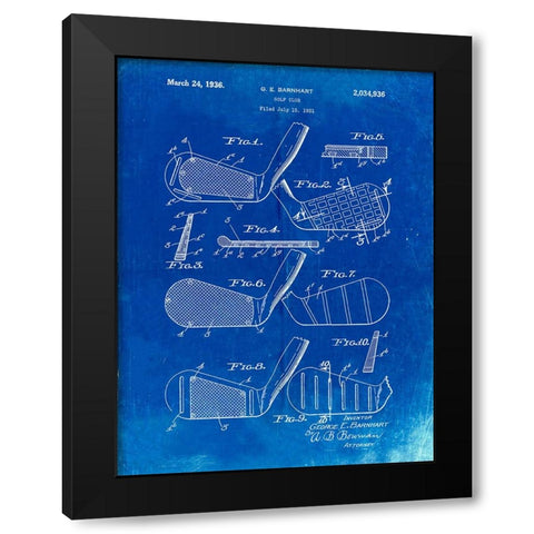 PP4-Faded Blueprint Golf Club Faces Patent Poster Black Modern Wood Framed Art Print by Borders, Cole