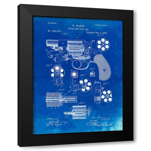 PP5-Faded Blueprint Colt M1889 Revolver Poster Black Modern Wood Framed Art Print with Double Matting by Borders, Cole