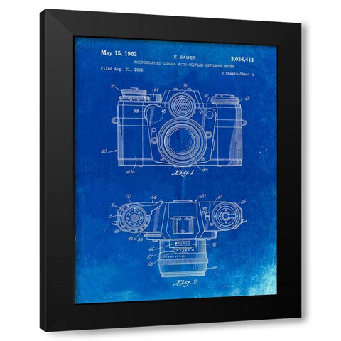PP6-Faded Blueprint Zeiss Ikon Contarex Camera Patent Poster Black Modern Wood Framed Art Print with Double Matting by Borders, Cole
