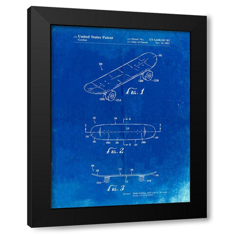 PP17-Faded Blueprint Double Kick Skateboard Patent Poster Black Modern Wood Framed Art Print with Double Matting by Borders, Cole