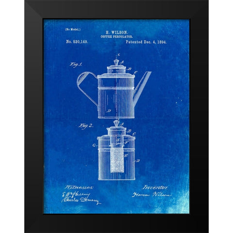 PP27-Faded Blueprint Coffee 2 Part Percolator 1894 Patent Poster Black Modern Wood Framed Art Print by Borders, Cole