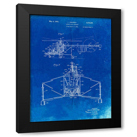 PP28-Faded Blueprint Sikorsky S-47 Helicopter Patent Poster Black Modern Wood Framed Art Print by Borders, Cole