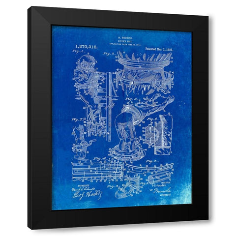 PP32-Faded Blueprint Houdini Diving Suit Patent Poster Black Modern Wood Framed Art Print with Double Matting by Borders, Cole