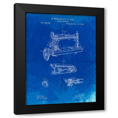 PP37-Faded Blueprint Wheeler And Wilson Sewing Machine Patent Poster Black Modern Wood Framed Art Print with Double Matting by Borders, Cole
