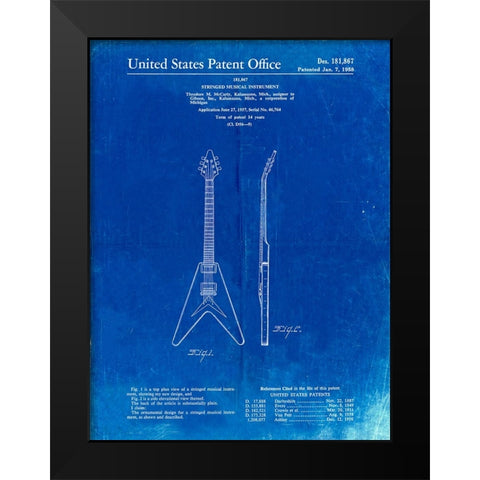 PP48-Faded Blueprint Gibson Flying V Guitar Poster Black Modern Wood Framed Art Print by Borders, Cole