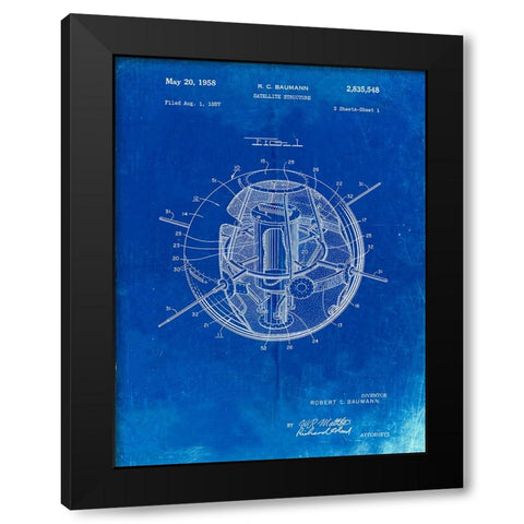 PP52-Faded Blueprint Earth Satellite Patent Poster Black Modern Wood Framed Art Print by Borders, Cole
