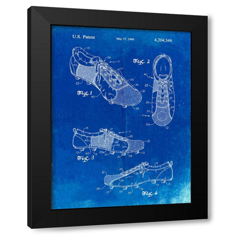PP55-Faded Blueprint Soccer Cleats Poster Black Modern Wood Framed Art Print by Borders, Cole
