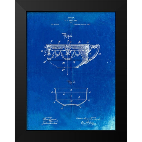 PP57-Faded Blueprint Haviland Demitasse Tea Cup Patent Poster Black Modern Wood Framed Art Print by Borders, Cole