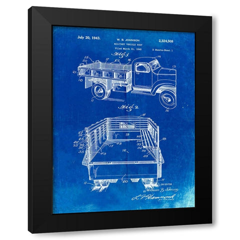 PP59-Faded Blueprint Army Troops Transport Truck Patent Poster Black Modern Wood Framed Art Print by Borders, Cole