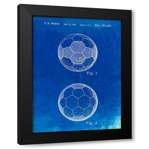 PP62-Faded Blueprint Leather Soccer Ball Patent Poster Black Modern Wood Framed Art Print with Double Matting by Borders, Cole
