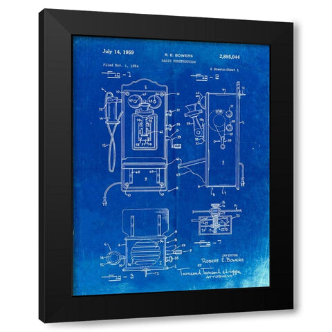 PP65-Faded Blueprint Wall Phone Patent Poster Black Modern Wood Framed Art Print with Double Matting by Borders, Cole