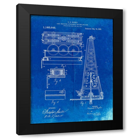 PP66-Faded Blueprint Howard Hughes Oil Drilling Rig Patent Poster Black Modern Wood Framed Art Print with Double Matting by Borders, Cole
