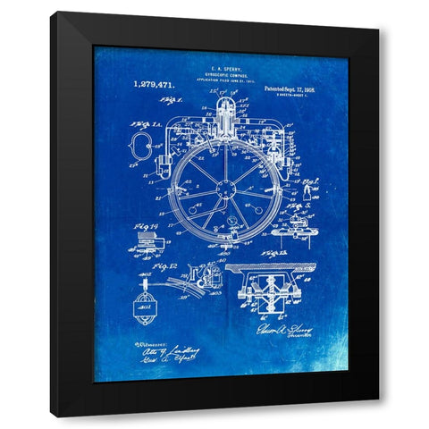 PP67-Faded Blueprint Gyrocompass Patent Poster Black Modern Wood Framed Art Print by Borders, Cole