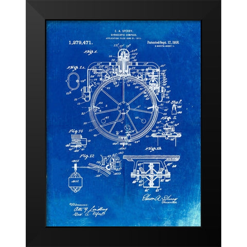 PP67-Faded Blueprint Gyrocompass Patent Poster Black Modern Wood Framed Art Print by Borders, Cole