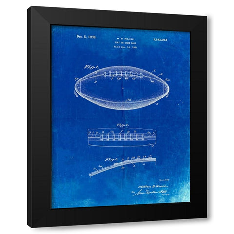 PP71-Faded Blueprint Football Game Ball Patent  Black Modern Wood Framed Art Print by Borders, Cole