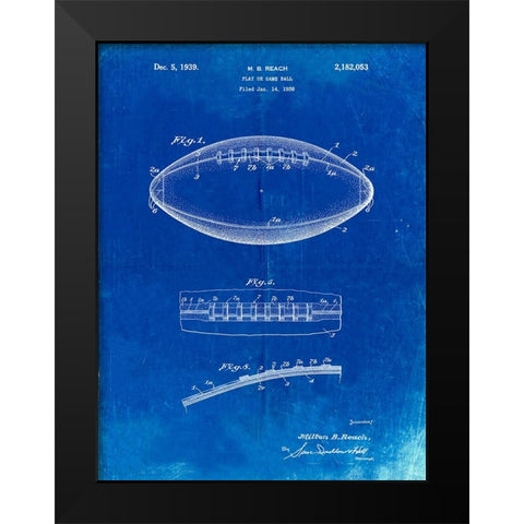 PP71-Faded Blueprint Football Game Ball Patent  Black Modern Wood Framed Art Print by Borders, Cole