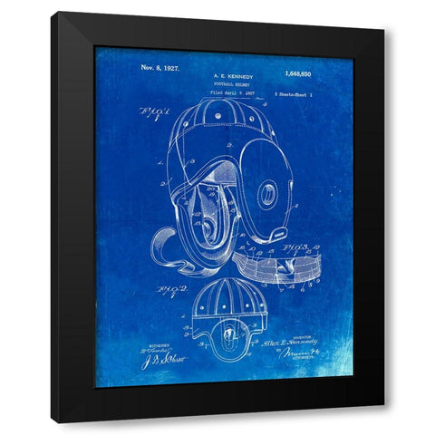 PP73-Faded Blueprint Football Leather Helmet 1927 Patent Poster Black Modern Wood Framed Art Print with Double Matting by Borders, Cole