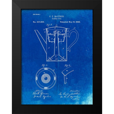 PP78-Faded Blueprint Coffee Percolator 1880 Patent Art Black Modern Wood Framed Art Print by Borders, Cole