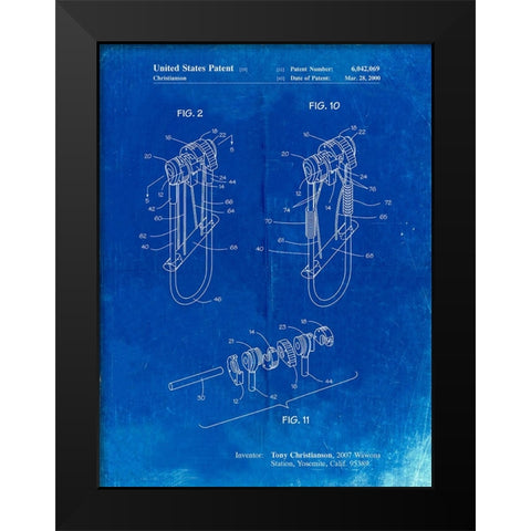 PP81-Faded Blueprint Rock Climbing Camalot Patent Poster Black Modern Wood Framed Art Print by Borders, Cole