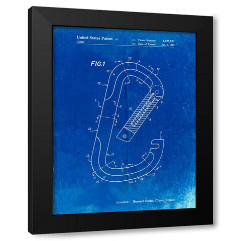 PP83-Faded Blueprint Oval Carabiner Patent Poster Black Modern Wood Framed Art Print with Double Matting by Borders, Cole