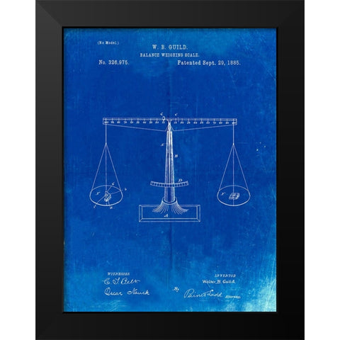 PP84-Faded Blueprint Scales of Justice Patent Poster Black Modern Wood Framed Art Print by Borders, Cole