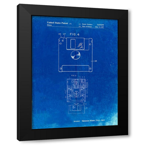 PP87-Faded Blueprint 3 1/2 Inch Floppy Disk Patent Poster Black Modern Wood Framed Art Print by Borders, Cole