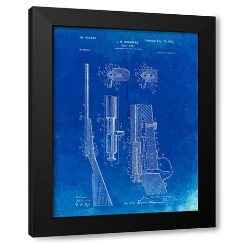 PP93-Faded Blueprint Browning Bolt Action Gun Patent Poster Black Modern Wood Framed Art Print with Double Matting by Borders, Cole
