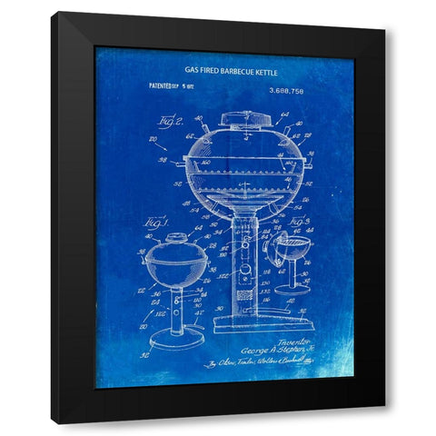 PP206-Faded Blueprint Webber Gas Grill 1972 Patent Poster Black Modern Wood Framed Art Print by Borders, Cole