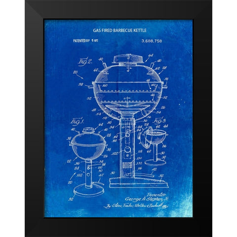 PP206-Faded Blueprint Webber Gas Grill 1972 Patent Poster Black Modern Wood Framed Art Print by Borders, Cole