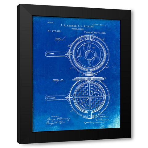 PP209-Faded Blueprint Waffle Iron Patent Poster Black Modern Wood Framed Art Print with Double Matting by Borders, Cole