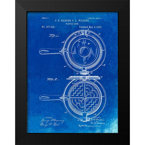 PP209-Faded Blueprint Waffle Iron Patent Poster Black Modern Wood Framed Art Print by Borders, Cole