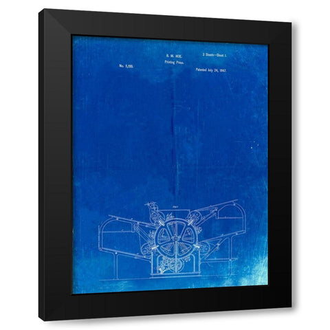 PP213-Faded Blueprint Printing Press Patent Poster Black Modern Wood Framed Art Print with Double Matting by Borders, Cole