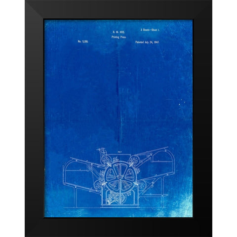 PP213-Faded Blueprint Printing Press Patent Poster Black Modern Wood Framed Art Print by Borders, Cole