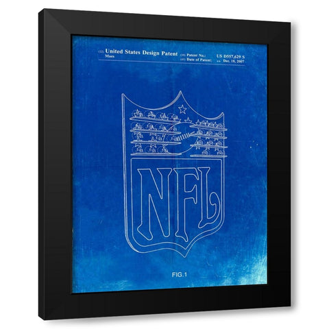 PP217-Faded Blueprint NFL Display Patent Poster Black Modern Wood Framed Art Print with Double Matting by Borders, Cole