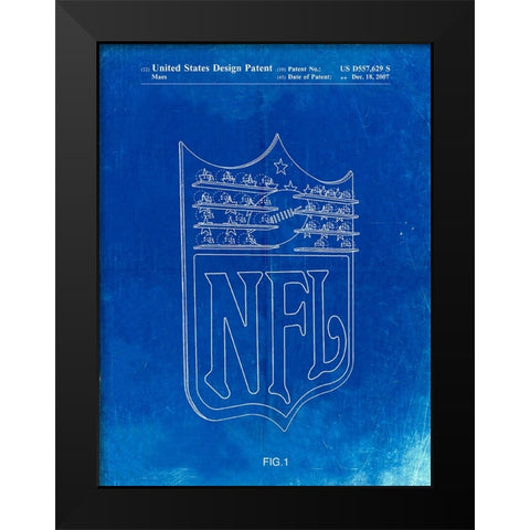 PP217-Faded Blueprint NFL Display Patent Poster Black Modern Wood Framed Art Print by Borders, Cole