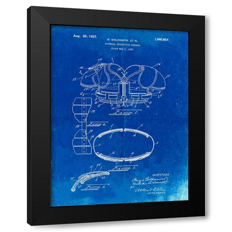 PP219-Faded Blueprint Football Shoulder Pads 1925 Patent Poster Black Modern Wood Framed Art Print with Double Matting by Borders, Cole