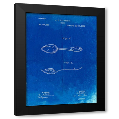 PP236-Faded Blueprint Training Spoon Patent Poster Black Modern Wood Framed Art Print by Borders, Cole