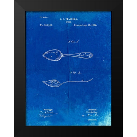 PP236-Faded Blueprint Training Spoon Patent Poster Black Modern Wood Framed Art Print by Borders, Cole