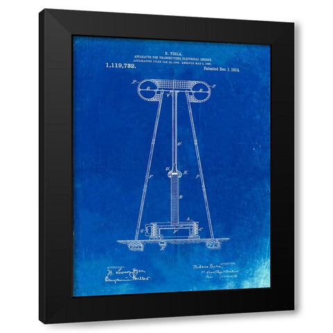 PP241-Faded Blueprint Tesla Energy Transmitter Patent Poster Black Modern Wood Framed Art Print by Borders, Cole