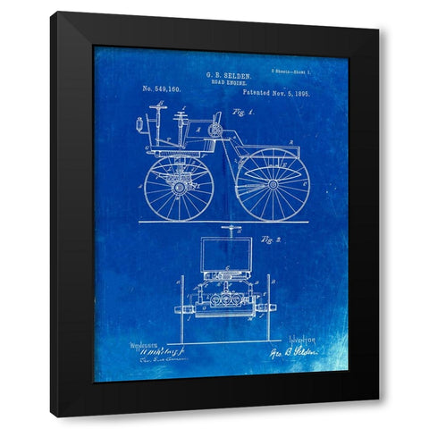 PP243-Faded Blueprint Motor Buggy 1895 Patent Print Black Modern Wood Framed Art Print with Double Matting by Borders, Cole