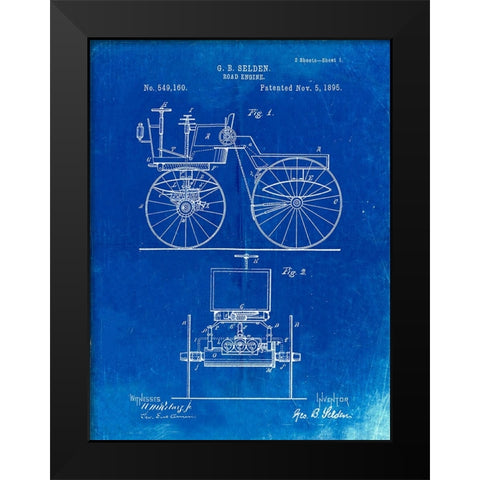 PP243-Faded Blueprint Motor Buggy 1895 Patent Print Black Modern Wood Framed Art Print by Borders, Cole