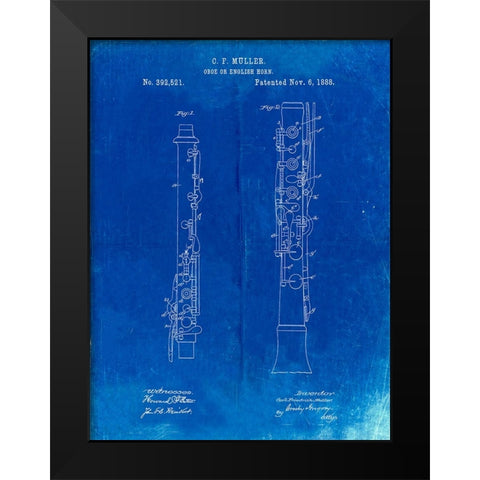 PP247-Faded Blueprint Oboe Patent Poster Black Modern Wood Framed Art Print by Borders, Cole