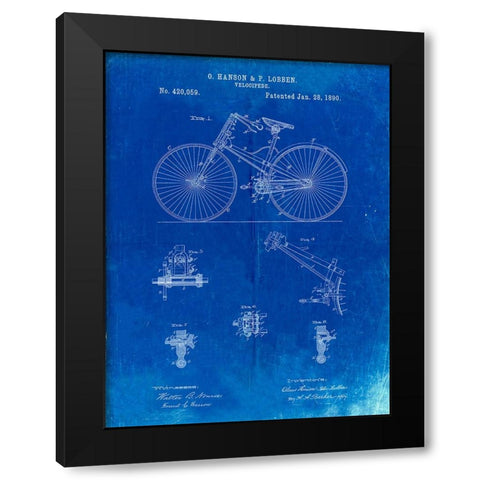 PP248-Faded Blueprint Bicycle 1890 Patent Poster Black Modern Wood Framed Art Print with Double Matting by Borders, Cole