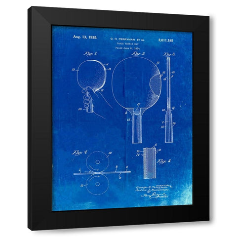 PP250-Faded Blueprint Ping Pong Paddle Patent Poster Black Modern Wood Framed Art Print by Borders, Cole