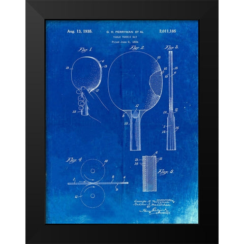 PP250-Faded Blueprint Ping Pong Paddle Patent Poster Black Modern Wood Framed Art Print by Borders, Cole